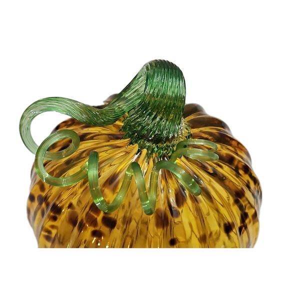 Handblown Glass Amber Pumpkin Halloween Autumn Home Decor Centerpiece 5" - Picture 4 of 5